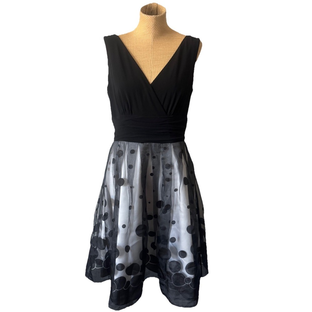 Y2K Jessica Howard Midi Dress‎ Womens Size 8 Retro Pinup Black White Polka Dot